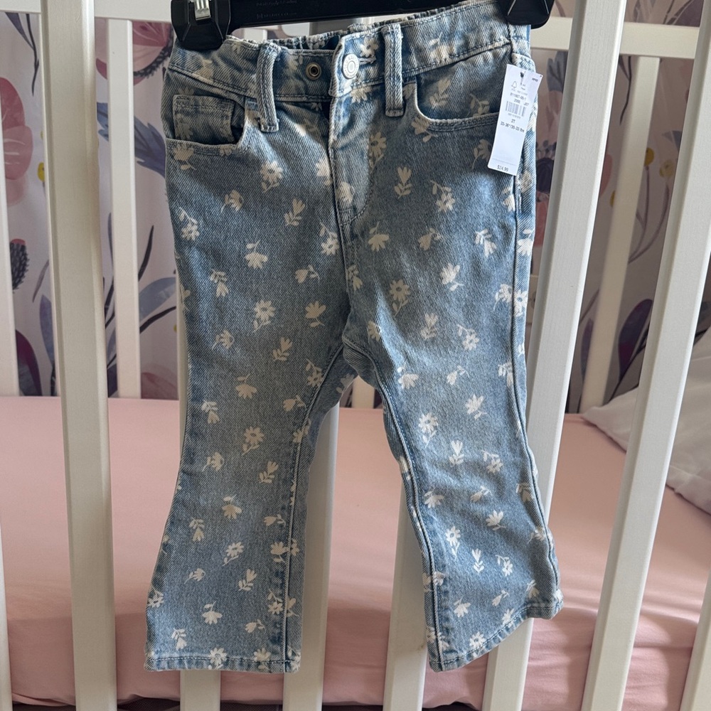 Old Navy Light Blue Floral Print Denim Jeans for Kids